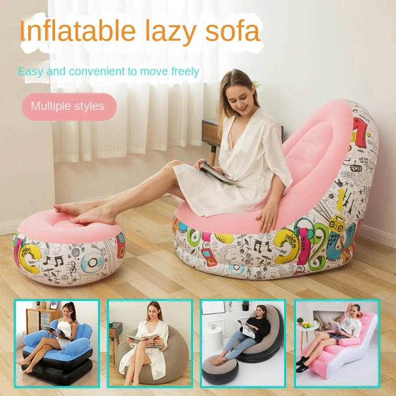 

Home Portable Foldable Light Luxury Eco-friendly Recliner Set With Footrest Lazy Inflatable Sofa Divano Letto Chaise Lounge