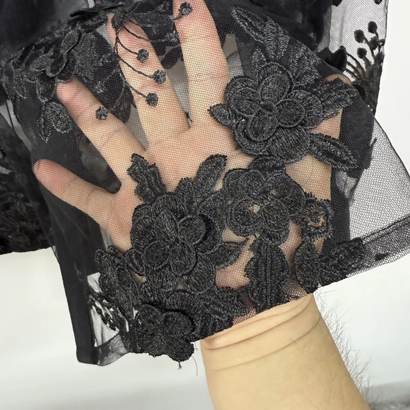 PFHQ المتخصصة قميص رجالي ثلاثي الأبعاد المطرزة الزهور بقماش شفاف تصميم 2025 موضة جديدة التلبيب قمصان طويلة الأكمام 21E7195