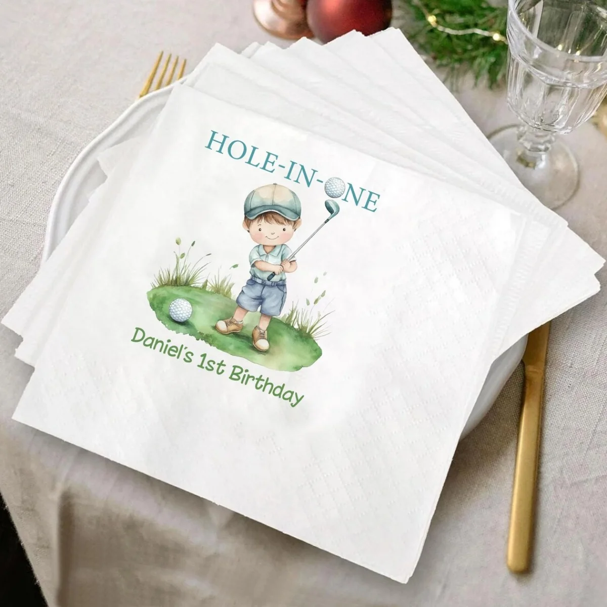 

Custom Hole-In-One Napkins: Golf 1st Birthday Party Decor