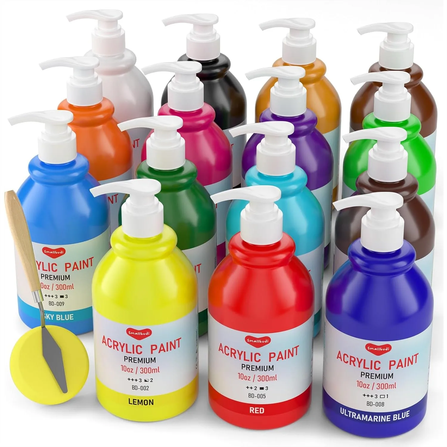 

Large Acrylic Paint Set, 15 Colors 10 oz (300 ml) Bulk Art Supplies for Canvas Wood Fabric Rock, Non Toxic with Pump Dispenser