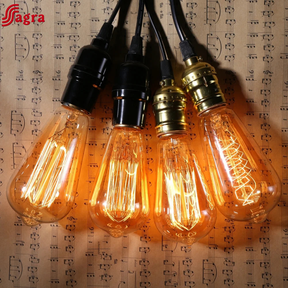 1-12 Stück Retro Edison Glühbirne E27 40W 220V ST58 ST64 Glühlampe Vintage Edison Lampe Filament für Heimdekoration