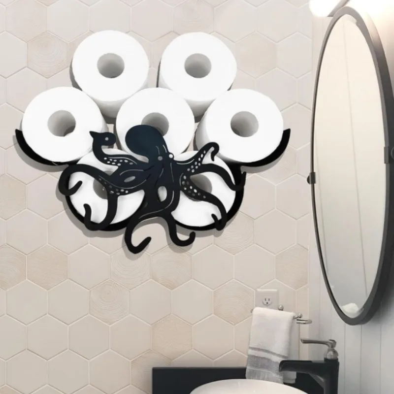 Image of Wand-Toilettenpapier-Aufbewahrung aus Metall, dekorative niedliche Toilettenpapier-Aufbewahrung mit Tiermotiv für Badezimmer, Wand-Toilettenpapier-Organizer zum Halten