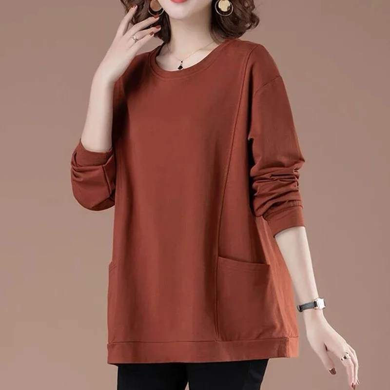 2025 Autunno e Inverno Donna Trendy Semplice Casual Streetwear Felpe Y2K Stile coreano O Collo Manica lunga Pullover Tunica Top