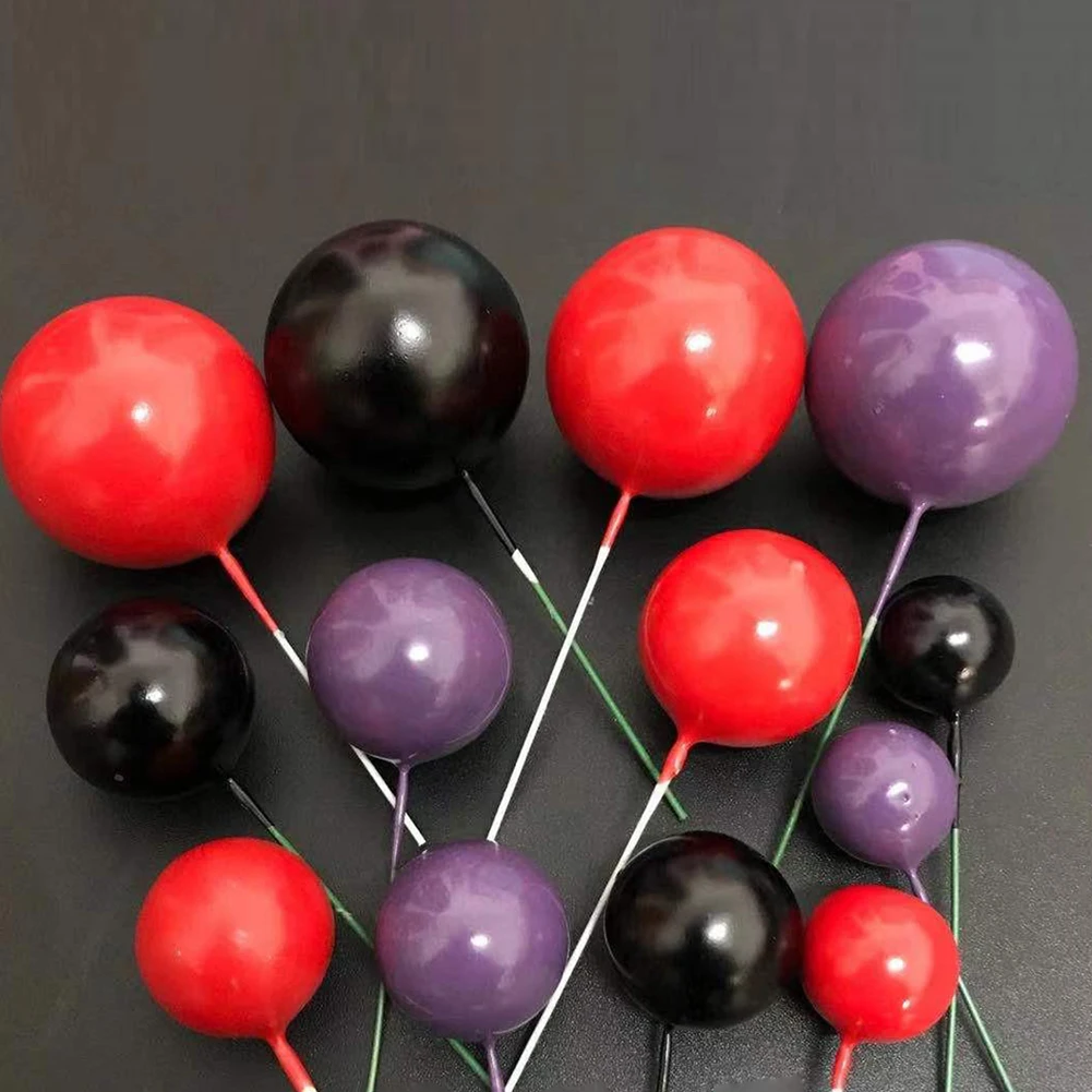 20Pcs Balls Cake Topper Happy Birthday Cake Insert Pick DIY Pile Up Insert For Birthday Party Cake Decoration Black Purple