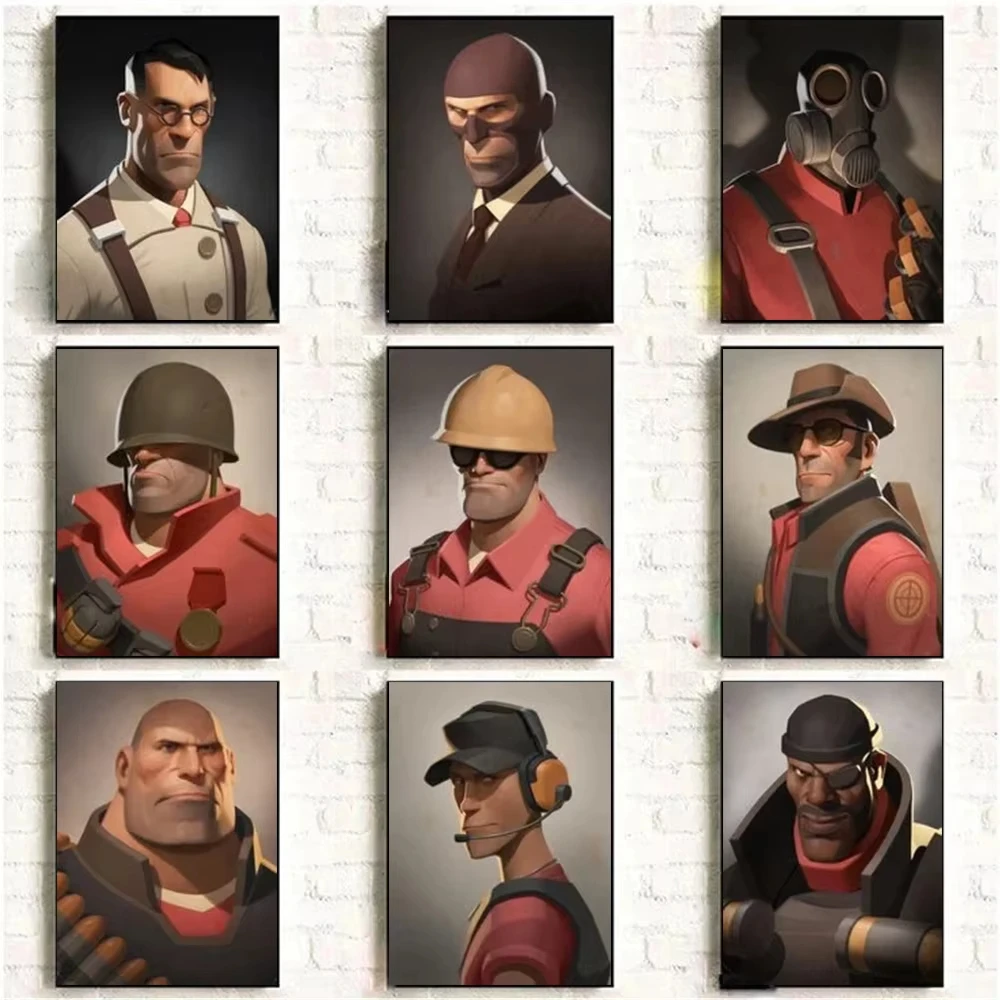 Cartoon TF2 Character Portrait Prints Poster Canvas Painting Modern Wall Art Pictures for Living Room Bedroom Home Decoration