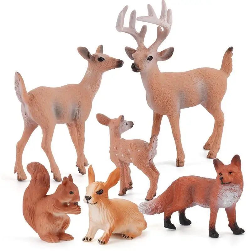 【HG】New Animal Series Deer Rabbit Squirrels Fox Miniature Artificial Animals Figures Desktop Ornaments For Nice Home Decor
