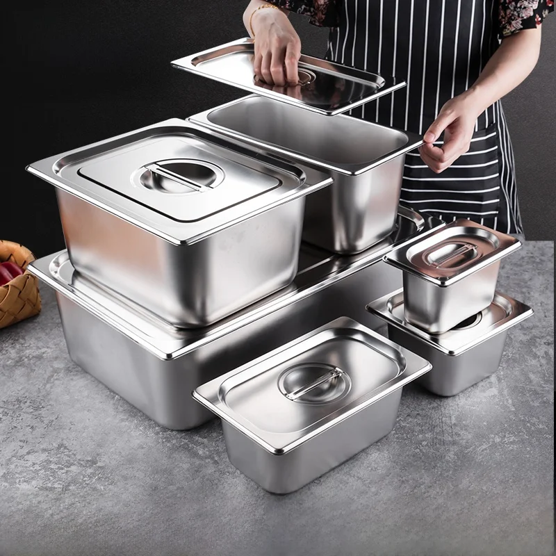 Recipiente rectangular de o inoxidable con tapa, pequeño, para condimentos, alimentos, térmico, para restaurante, cocina,...