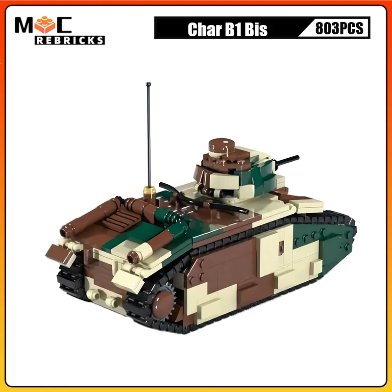 WW2 French Army Military Heavy Battle Tank Char B1 Bis Infantry Support Panzer Building Blocks Assembly Model Bricks Toy Display