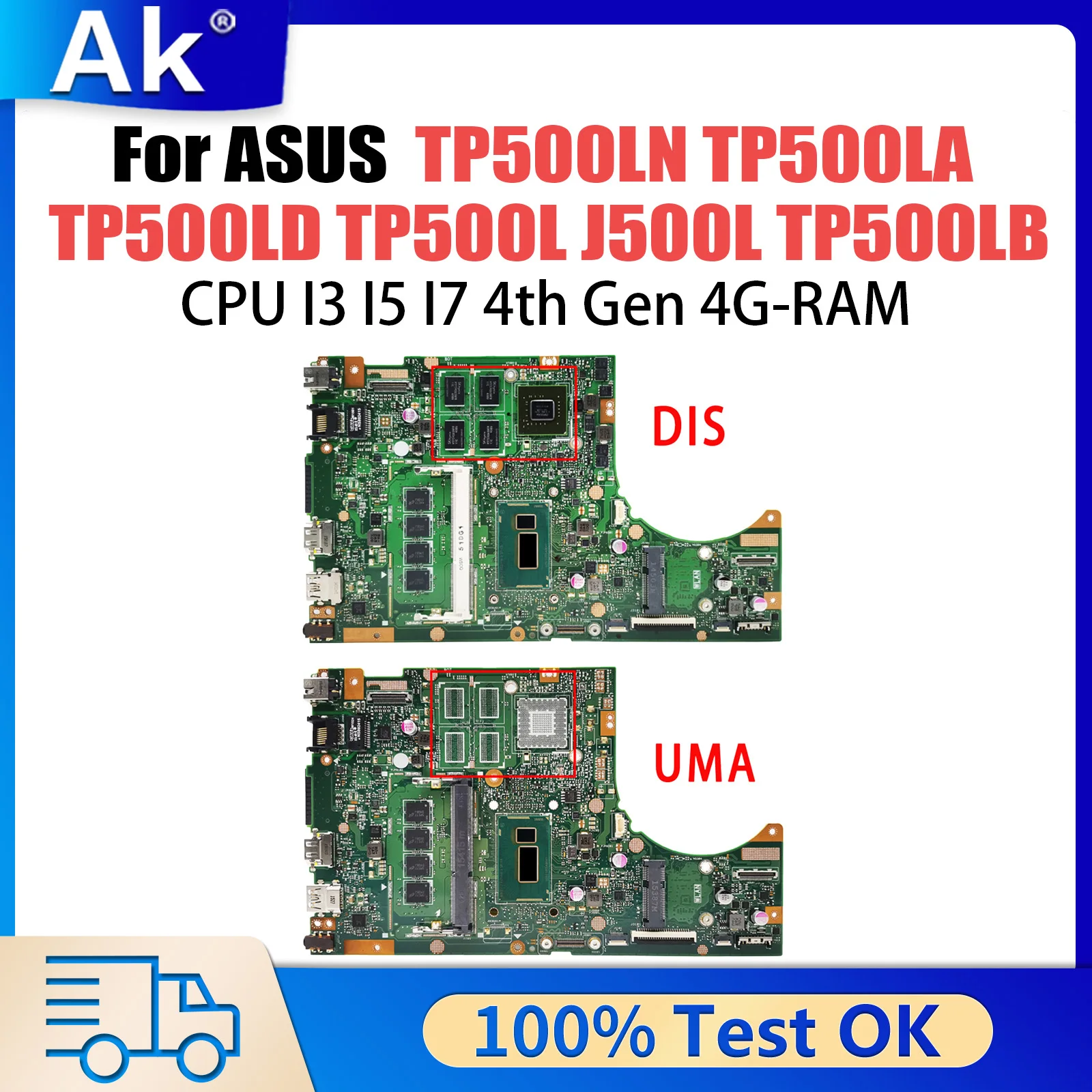 TP500LN Mainboard For ASUS TP500LA TP500LD TP500L J500L TP500LB Laptop Motherboard CPU I3 I5 I7 4th Gen 4G RAM GT840M