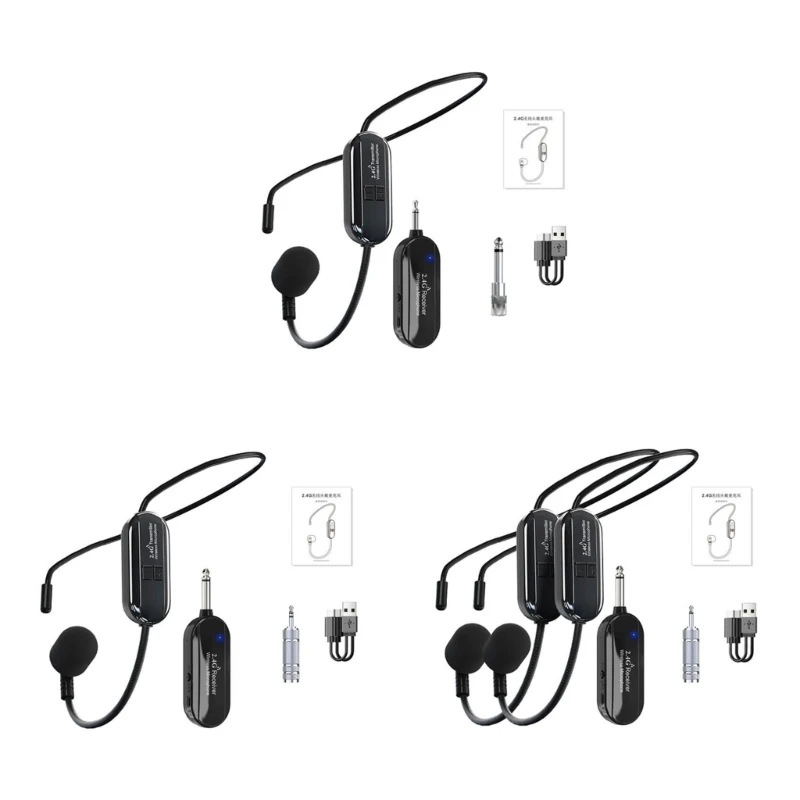 2.4G Head Mounted Wireless Lavalier Microphone Set Transmitter Receiver