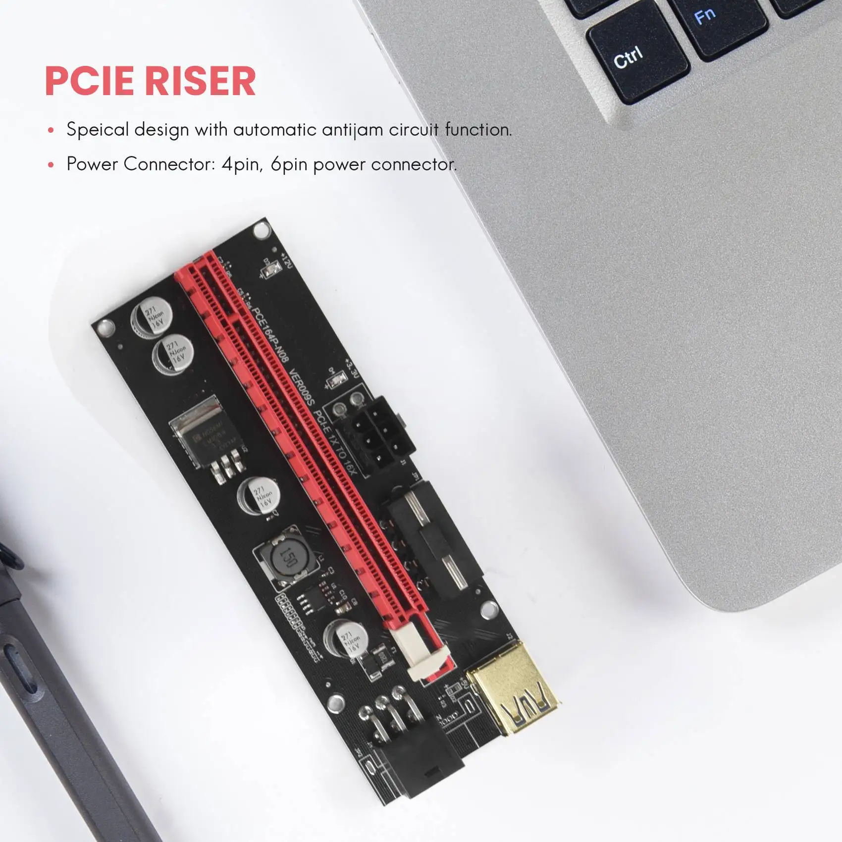 6 قطعة VER009 USB 3.0 PCI-E Riser VER 009S Express 1X إلى 16X موسع الناهض بطاقة محول SATA 15Pin إلى 6 Pin كابل الطاقة