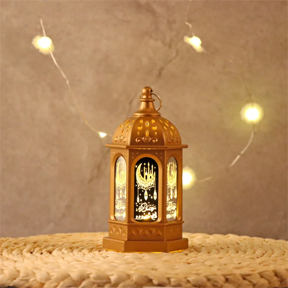 Ornamen dekorasi Lebaran Mubarak, bentuk Kastil Vintage transparan lampu LED bergambar bintang bulan 2025 Muslim hadiah pesta Ramadan