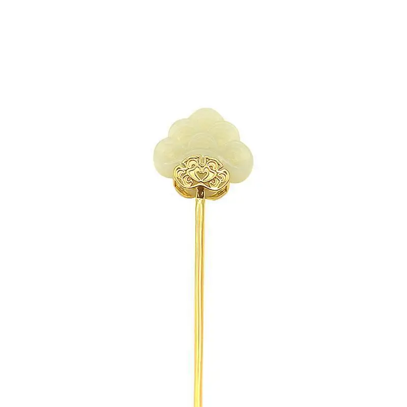 Classical vintage ethnic style tiara ancient gold craft natural chalcedony auspicious clouds hair jewelry hanfu accessories