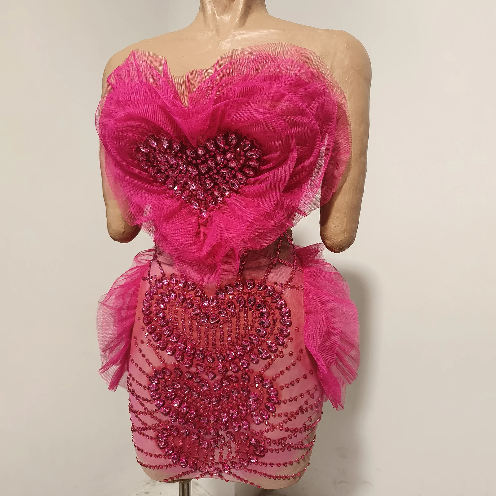 Pembe Kalp Taşlı Mini Elbise D - Sexy Mesh Sheer Bodycon Dress incelemesi ve fiyatı
