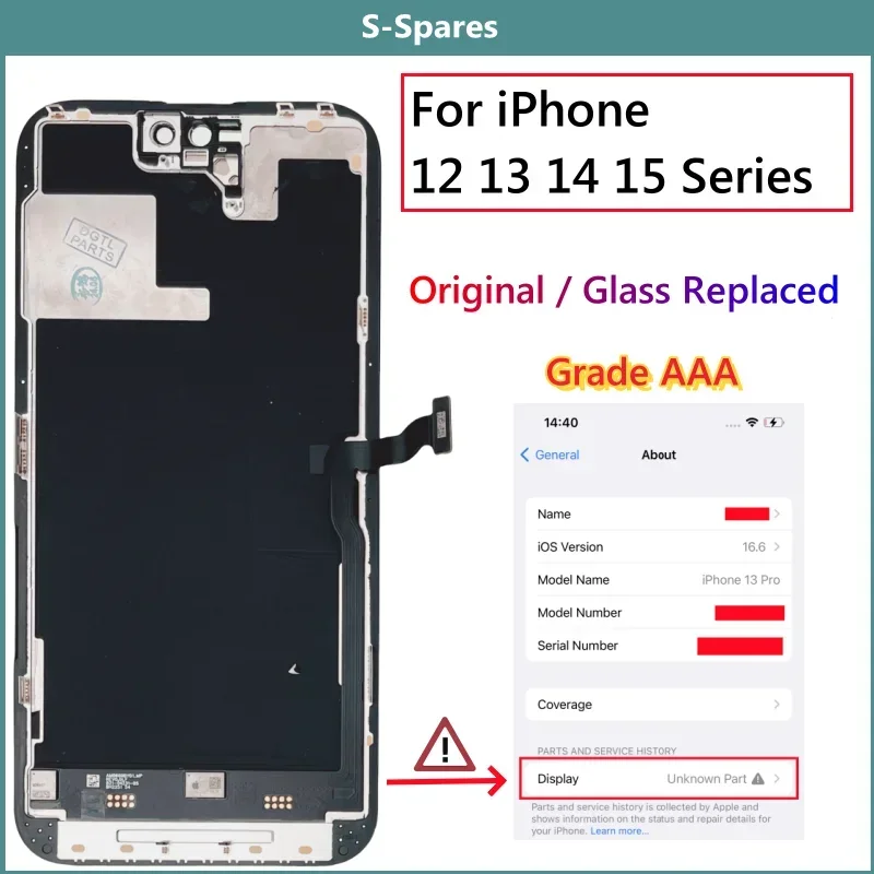 AAA Official Original Screen Changed Glass  for iPhone 11 12 13mini 14 Pro Max 15 Pus LCD Display Assembly Glass Replaced Tested 2 sold167,972.93S-Spares StoreSee previewSimilar items