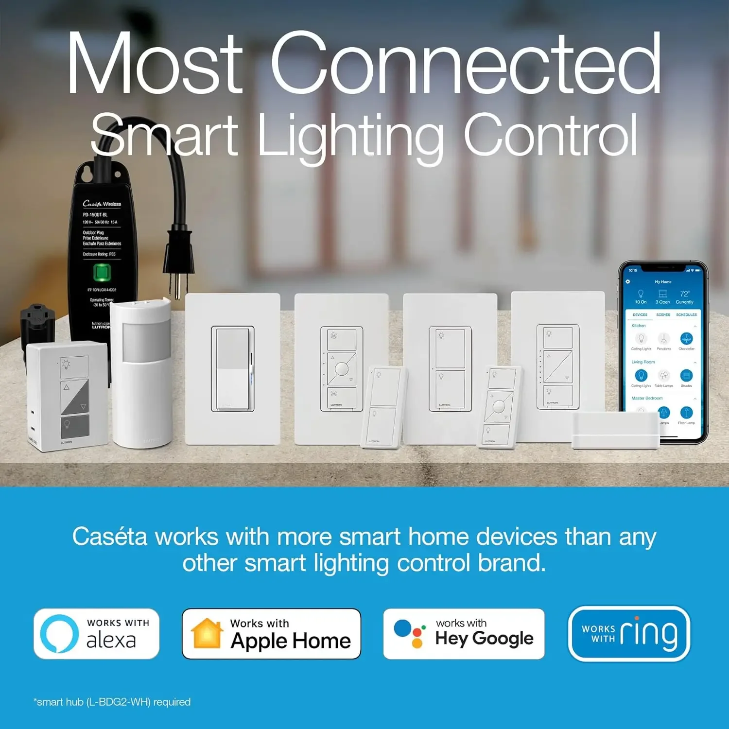 Lutron Claro Smart Switch for Caseta Smart Lighting, for On/Off Control of Lights or Fans | Includes Wire Label Stickers