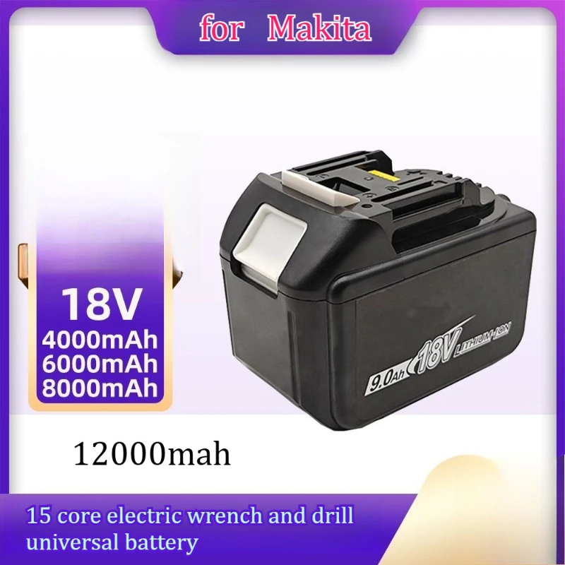 

Аккумулятор 12000 мАч, совместимый с литиевыми батареями Makita 18В, 15-элементный, для электрических гайковертов и дрелей, универсальный, BL1840 BL1850, перезаряжаемый.