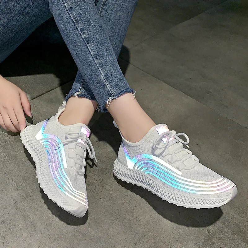 Fujin 2024 Women Sneakers Night reflective Breathable Knit Comfortable Soft Flats Shoes Women Spring Autumn Summer Shoes