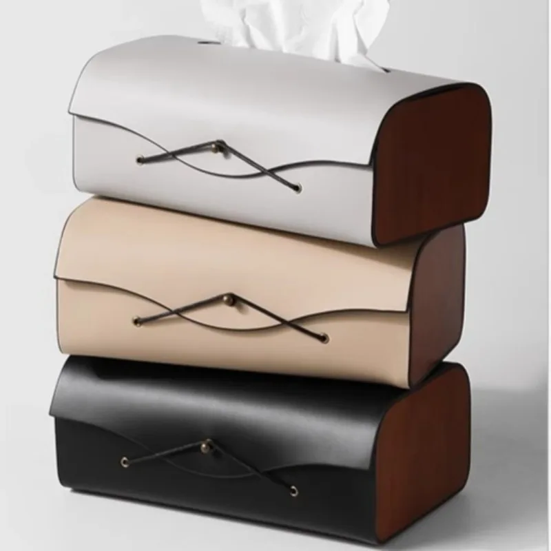 Creative Interlocking Tissue Box Korean PU Leather Wooden Paper Drawer Living Room Coffee Table Napkin Storage Box Ornaments