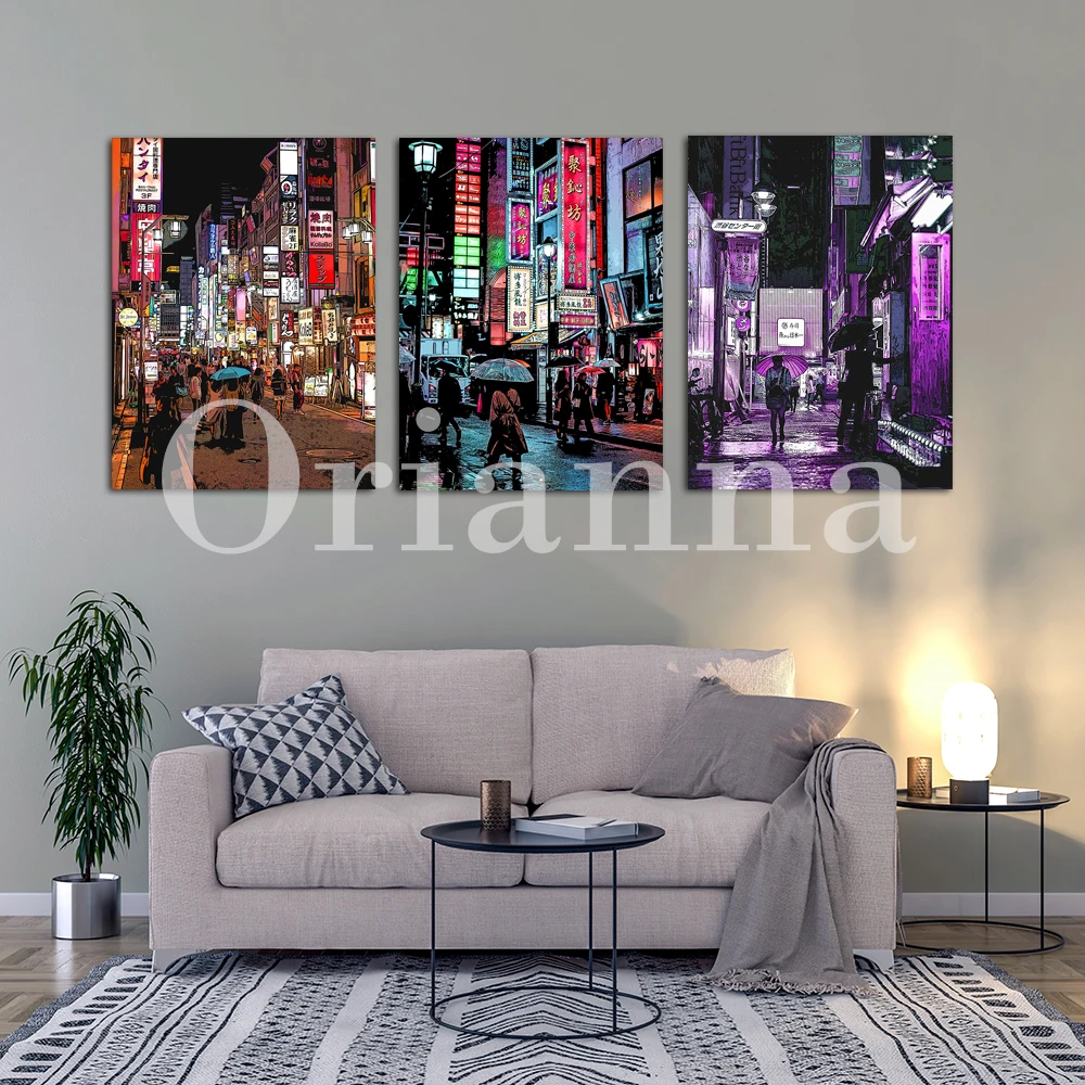 Tokyo Shinjuku Kabukicho At Night Art Print Anime Canvas Painting Japanese Wall Art Decor Tokyo Shibuya Crossing Japan Art Gift