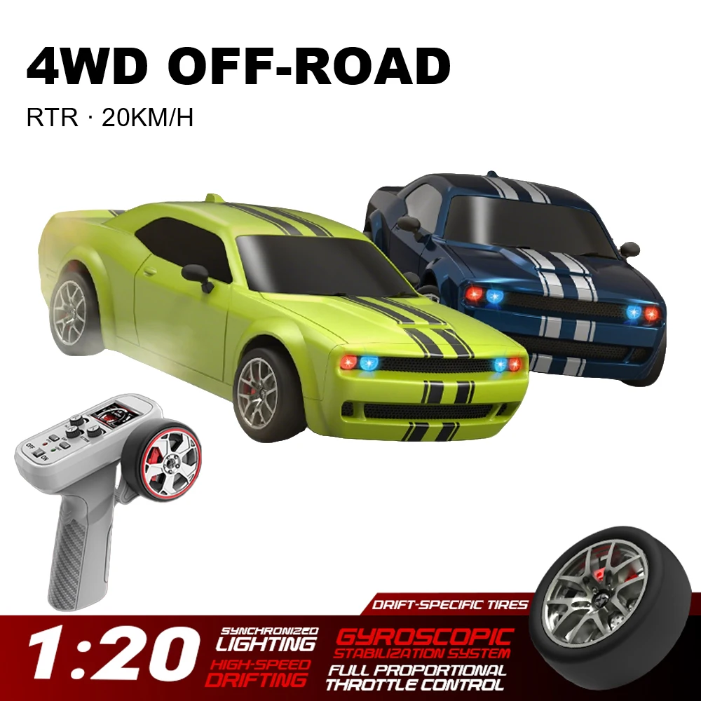 

1/20 4WD RC Car 20KM/H High Speed Racing Drift Vehicle 2.4G Remote Control Gyroscope Drifting Cars with LED Light Toys for Kids