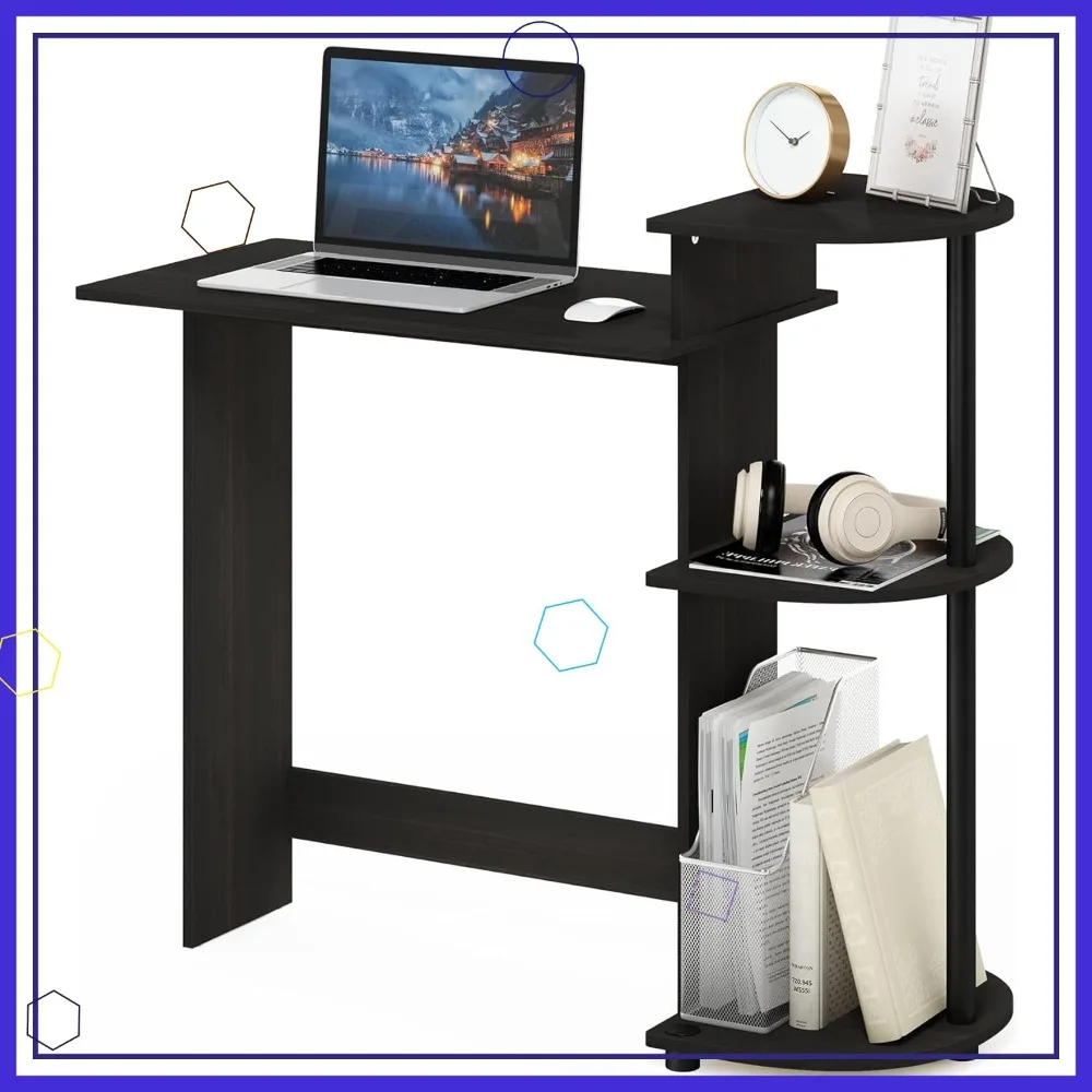 

Компактный круглый компьютерный стол с 3 полками для домашнего офиса, игрового кабинета, черный, серый