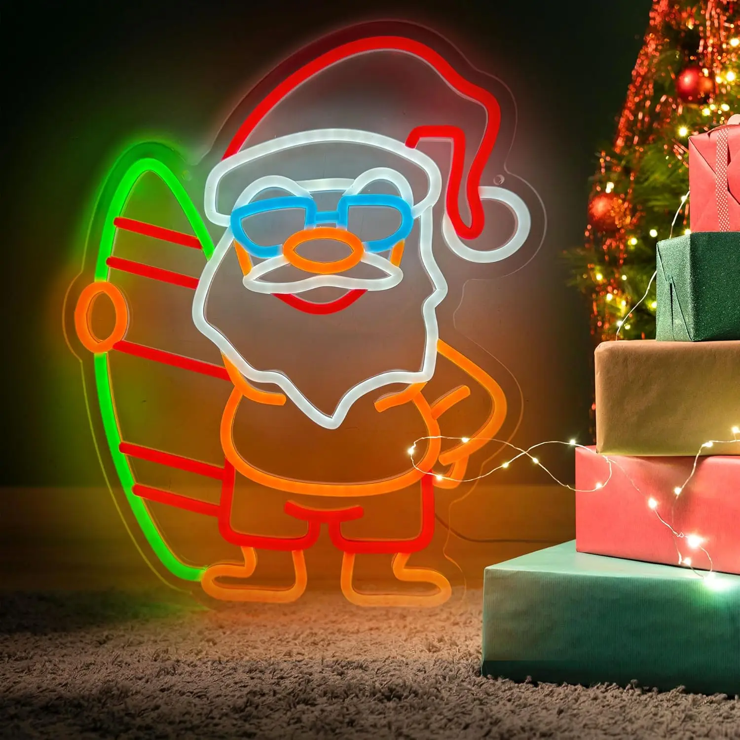 سانتا كلوز النيون عيد ميلاد سعيد Led النيون تسجيل لعيد الميلاد حفلة متجر نادي بار غرفة المعيشة جدار ديكور USB بالطاقة