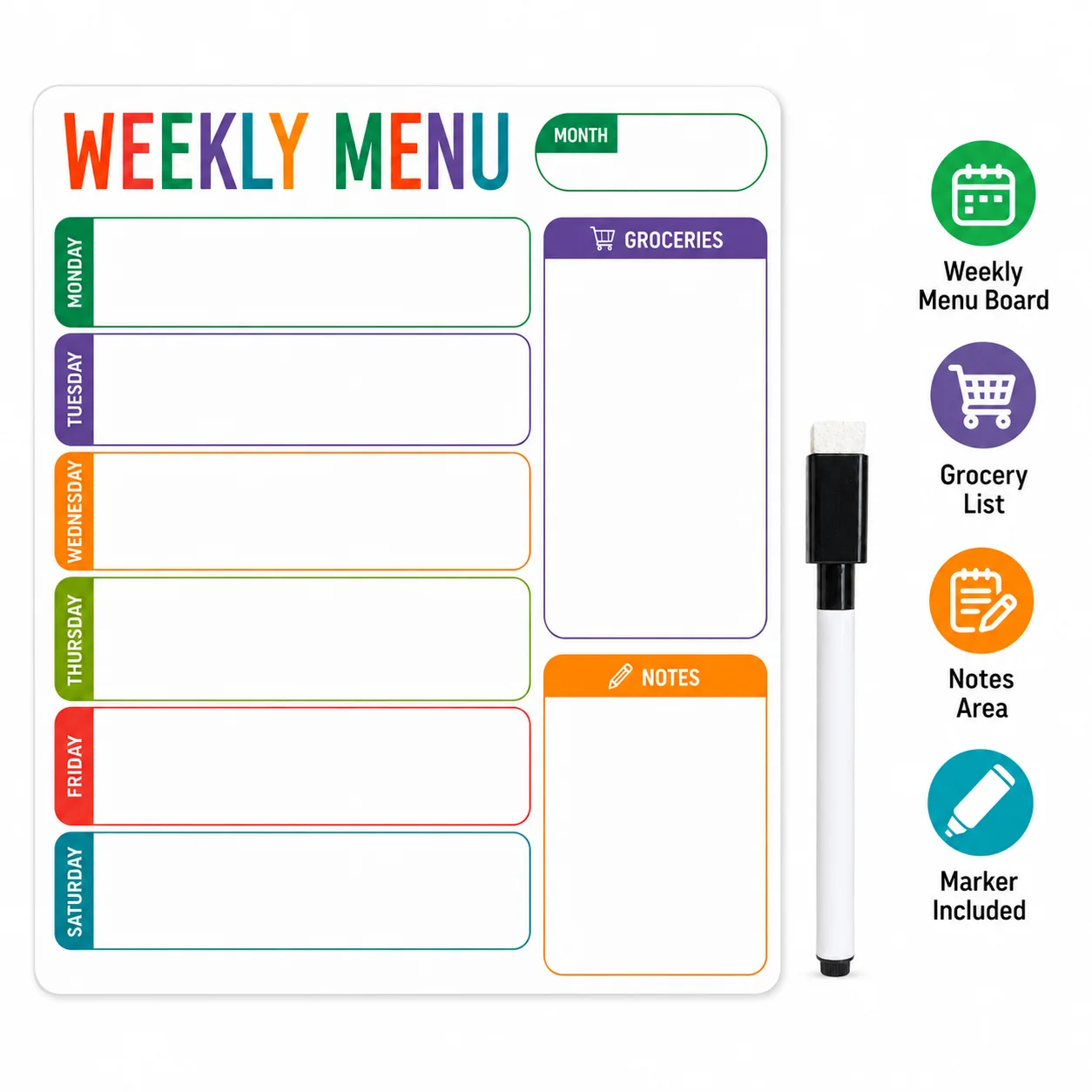 1pc Weekly Menu Fridge Whiteboard Sticker With 1 Erasable Marker, Dry Erase Meal Planner For Kitchen Grocery List Notes view 6