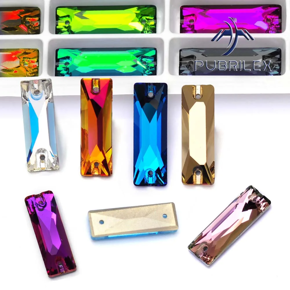 PUBRILEX K9 Glass Sewn Rhinestones Baguette Edges with Chamfers Sew-On Stones for DIY Accessories Garment Eveningwear Dress