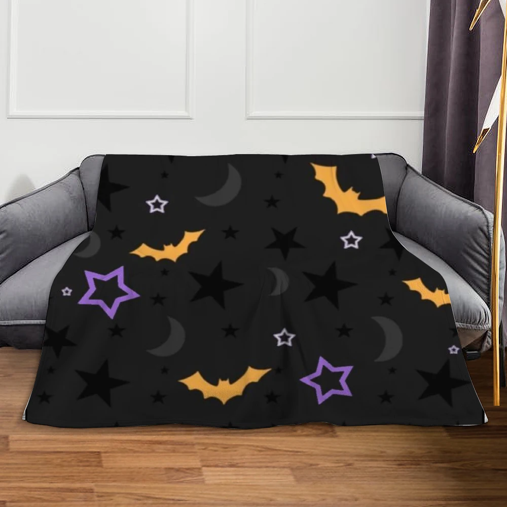 New Ghosts Bats for Kids Flannel Black Orange Sofa Blanket Halloween Blanket Printed Blanket Pumpkin Castle Eyeball