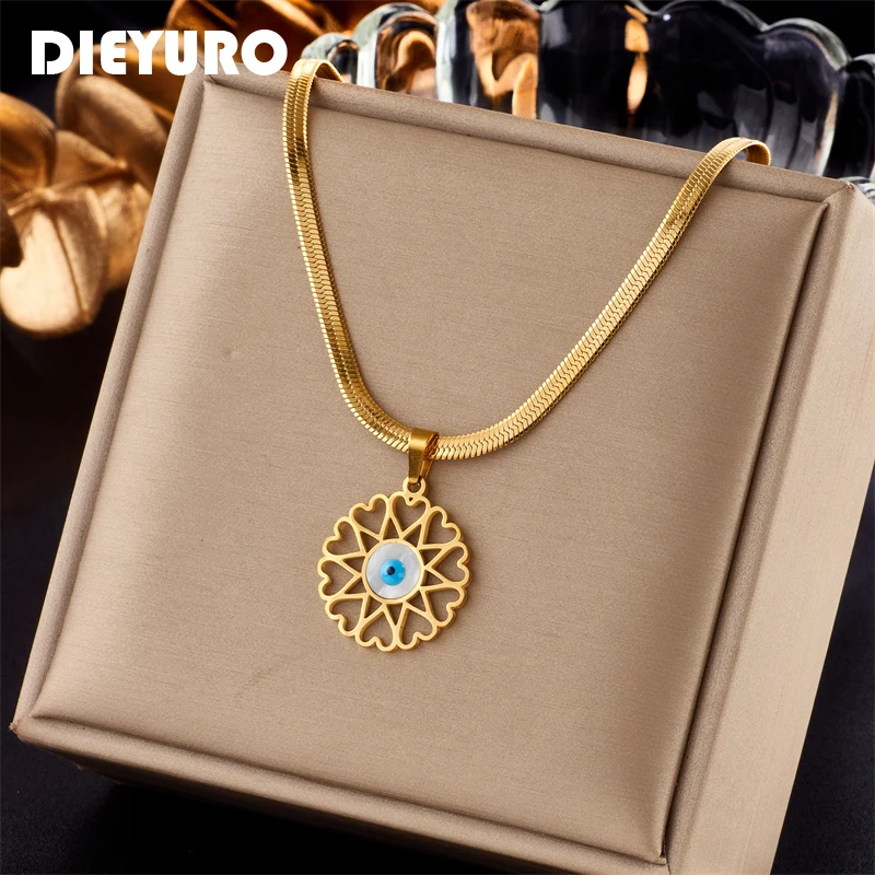 Dieyuro 316l Edelstahl Herz Augen form Anhänger Halskette für Frauen neue Trend Mädchen flache Schlangen kette Geburtstag Schmuck Geschenke
