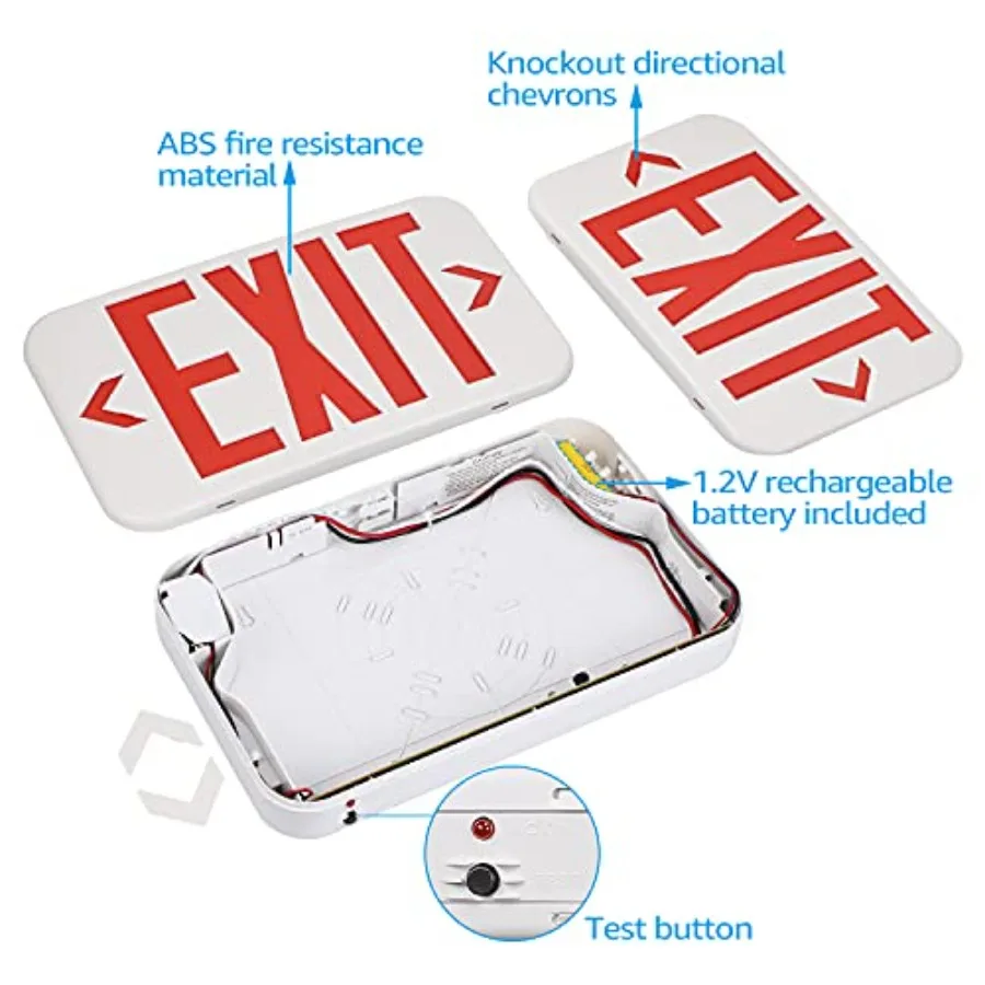 LED Exit Sign, Emergency Exit Light with Battery Backup, Double Face, UL 924, AC 120/277V, Damp Location, Hardwi Letter Exit Li