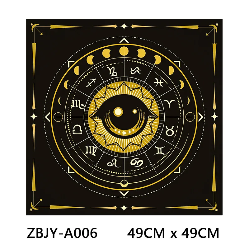 VIKAMA Black Gold Zodiac Wheel Tarot Altar Cloth With Sun Print Astrology Witchcraft Divination Tablecloth Ritual Decor
