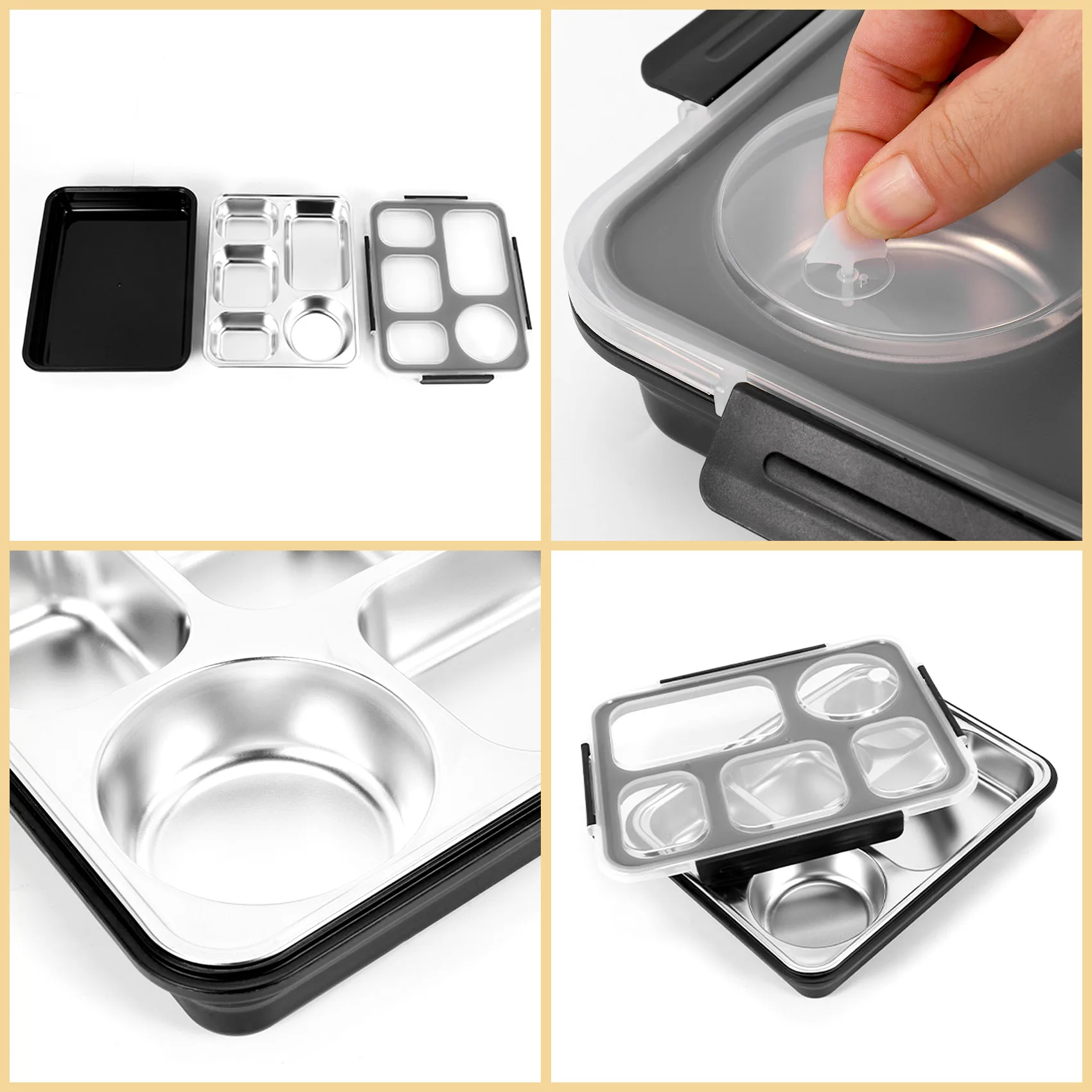 

Lunch Bento Box Insulated Stainless Steel Square Food Storage Container Leakproof With Sealed Compartment For Woman Man Work (Bl