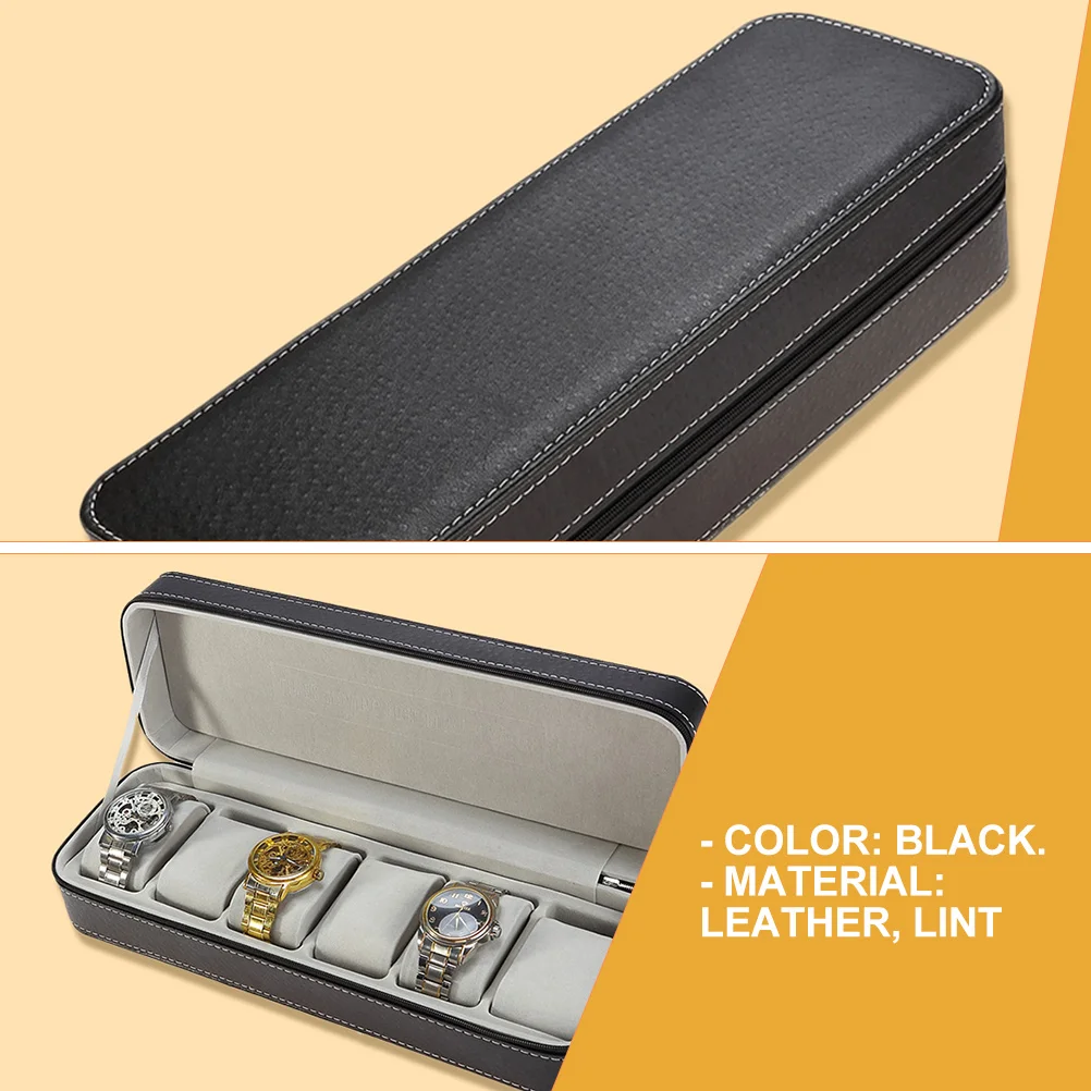

6 Slots Watch Storage Box ganizer Portable Dustproof Black Man Showcase Container Jewelry Case Household Travel Use Watch