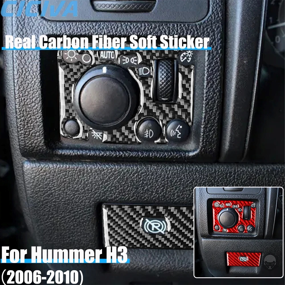 

Real Carbon Fiber Car Accessories Headlight Switch Set Decorative Trim Cover Soft Sticker For Hummer H3 2006 2007 2008 2009 2010