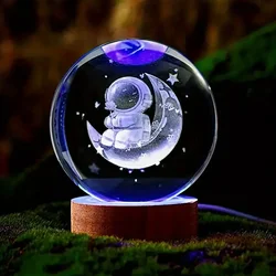 1pc Astronaut 3D laser carved crystal ball with colored lights, living room bedroom Perfect gift for daughter, mother, friend, c