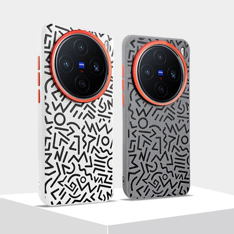 

Graffiti Case For Vivo X200 Ultra and X200S Magsafe Wireless Charging Lens Protection Anti-slip Grip Plain Vegan Leather Cover