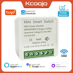 16A Tuya Smart Mini WiFi Switch Energy Monitor interruttore di controllo a 2 vie Mini Breaker Smart Life funziona con Alexa Google Home Alice