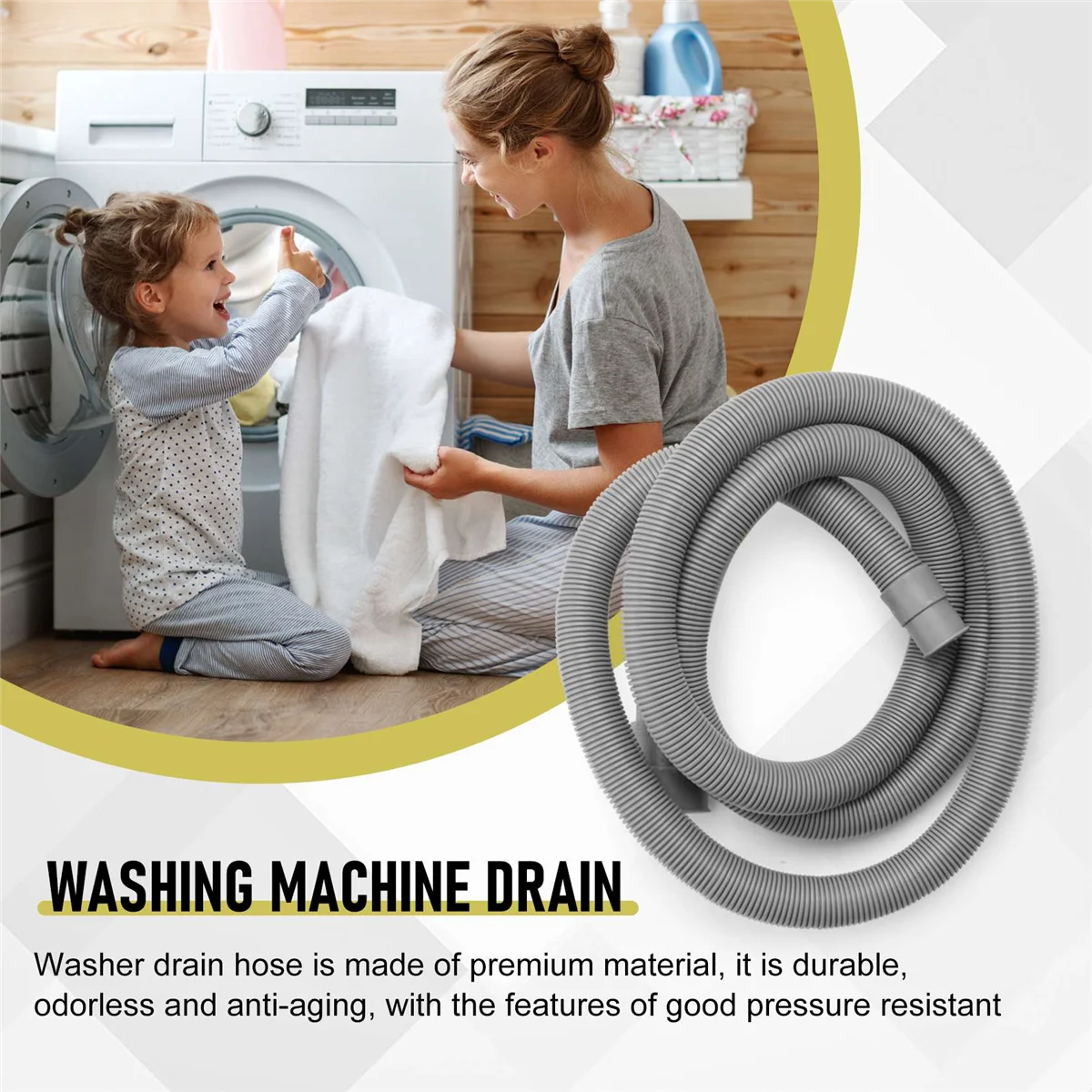 ชุดส่วนต่อขยายท่อน้ำทิ้ง6.5Ft ท่อของเครื่องซักผ้าแบบสากลมีตัวยึดสายยางท่อน้ำทิ้งตัว