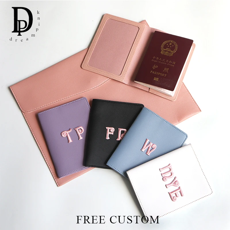 Custom Letters Creative Passport Cover Woman Cute Embroidery Sticker Travel Passport Holder Personalized Wholesale Wedding Gift