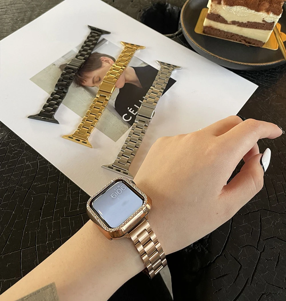 حزام ساعة أبل رفيع من الفولاذ المقاوم للصدأ متوافق مع سوار السلسلة 8 7 6 SE 3 Ultra لمقاسات 45/41 مم 40/44 مم 42 مم 49 مم