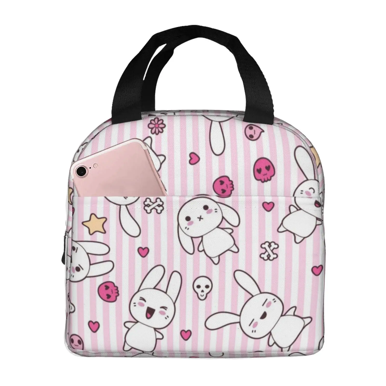 Cute Watercolor Rabbit Insulated Lunch Bag for School Office Nursing Portable Thermal Cooler Lunch Box Women Men