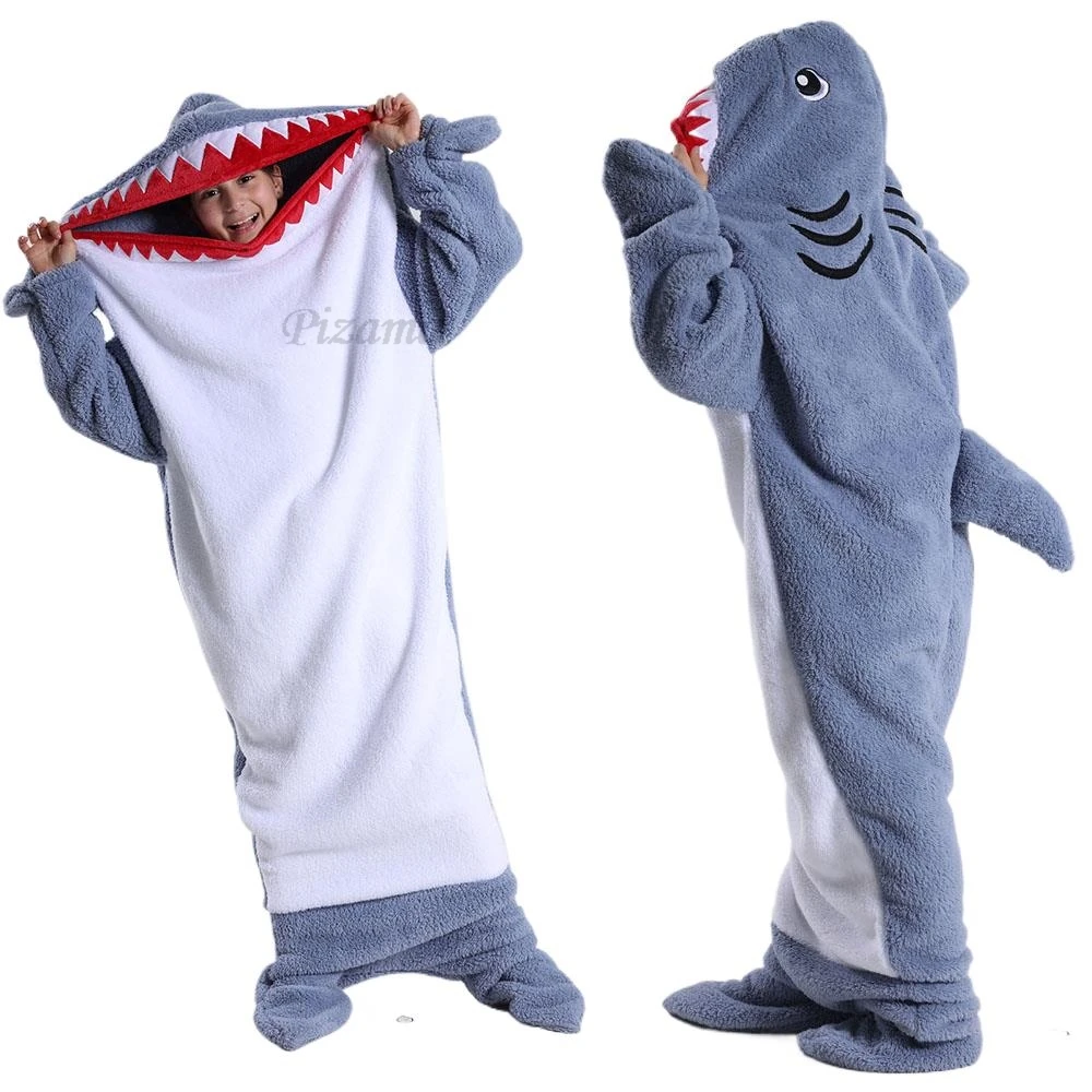 Shark Anime Women Oneises Halloween Cosplay Costume Pijamas Kigurumi Hooded Footed Jumpsuits Winter Warm Adult Sleepwear Pajamas