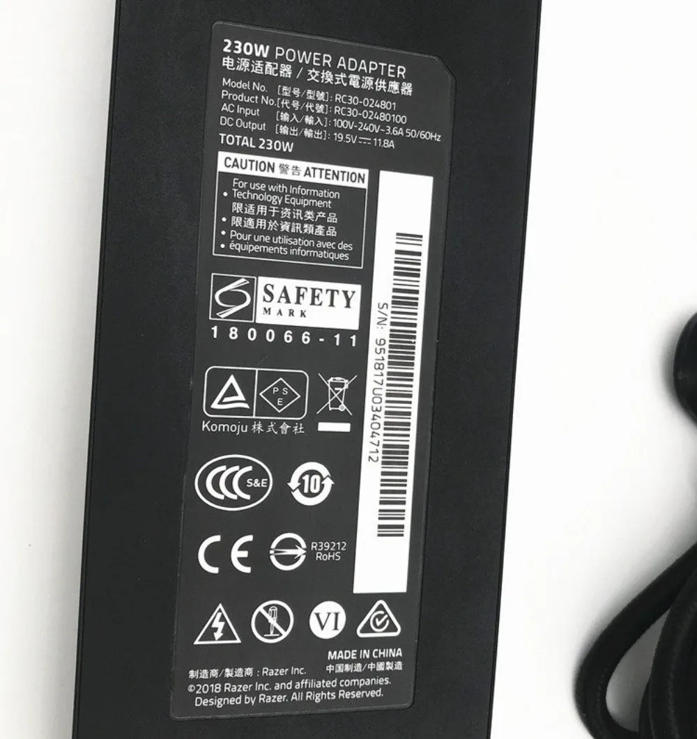 19.5V 11.8A RC30-0238 RC30-024801 230W Gaming Laptop Charger for  Blade 15 RZ09-0301x RZ09-0313x RZ09-0328x Power Supply