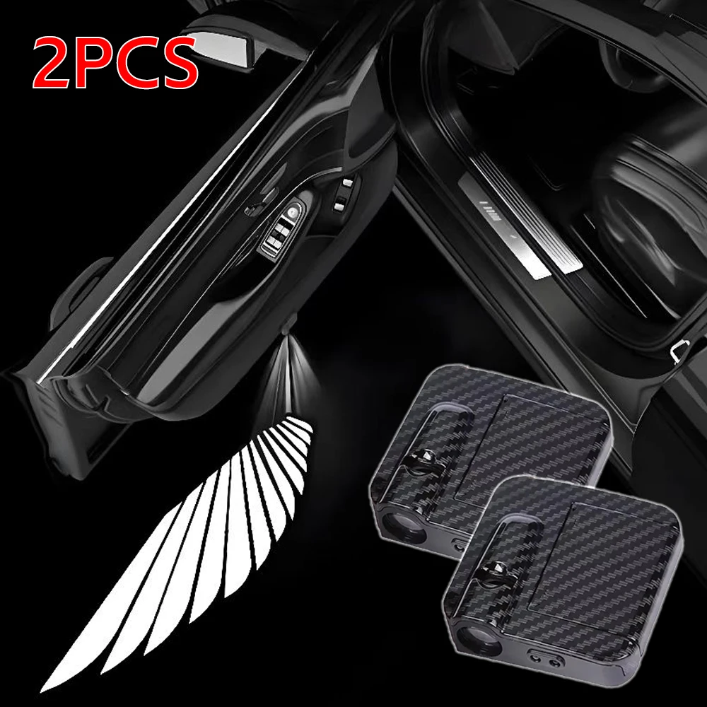 2Pcs Car Angel Wings Wireless Car Door Welcome Decorative Light Courtesy Shadow Projector Lamp LED HD Logo Light Car Accessories