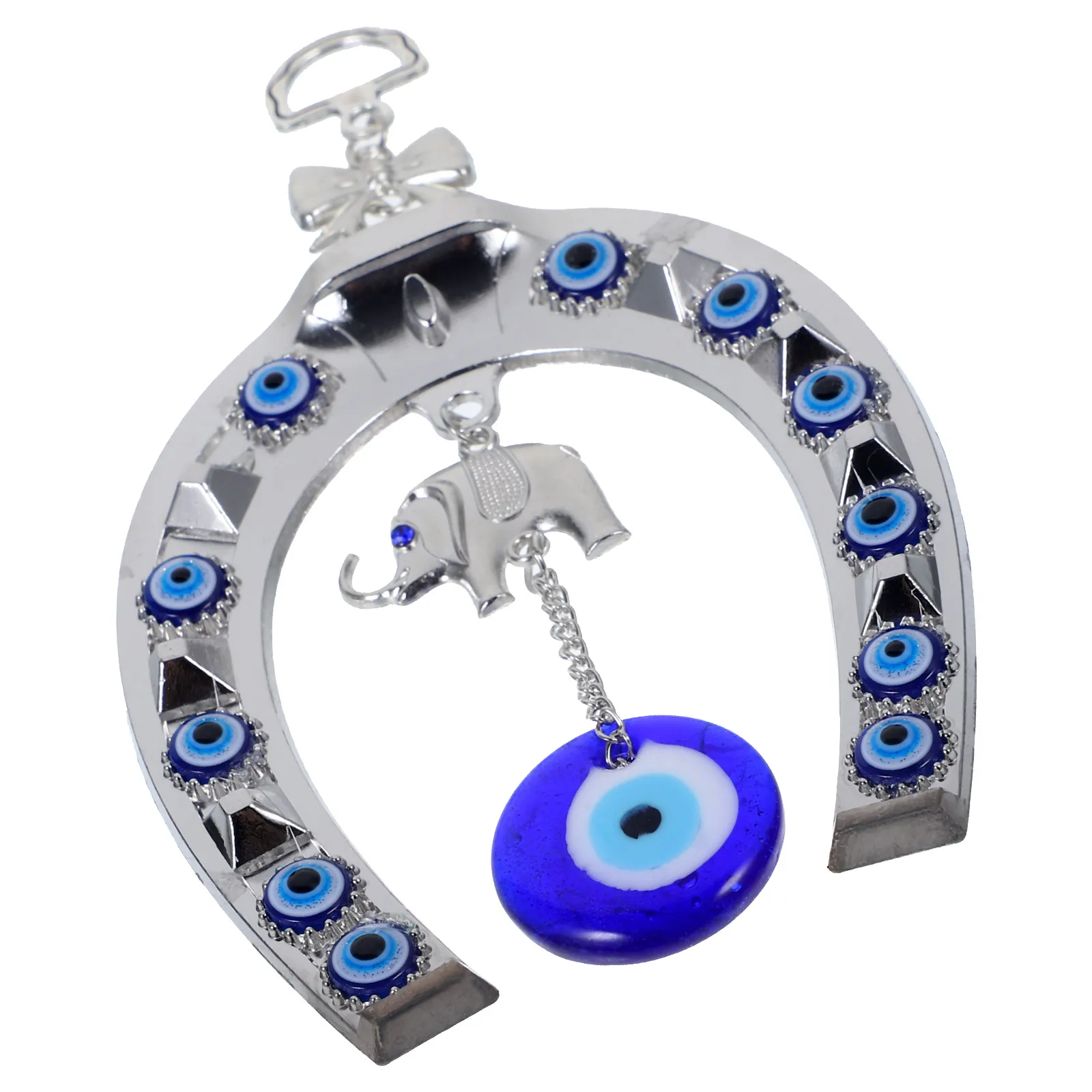 

Wall Hanging Pendant Blue Eye with Elephant Horseshoe Design Fade Resistant Decor for Room Car Turkish Tradition Gift