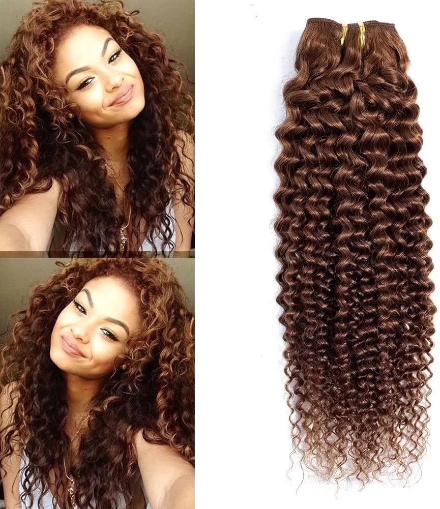

Double Drawn Jerry Curly Human Hair Bundles Brown Peruvian Extension Deep Curly No Shedding10 To 26inch Remy Weft Hair