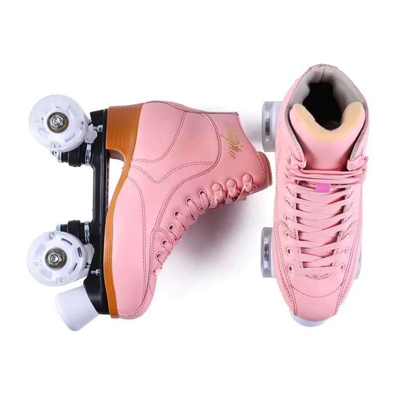 Mens Womens Quad Roller Skate Shoes Double Line Skates 2 Row Skating Boots Sport Patines Retro Sliding Gears Large Size 33-48