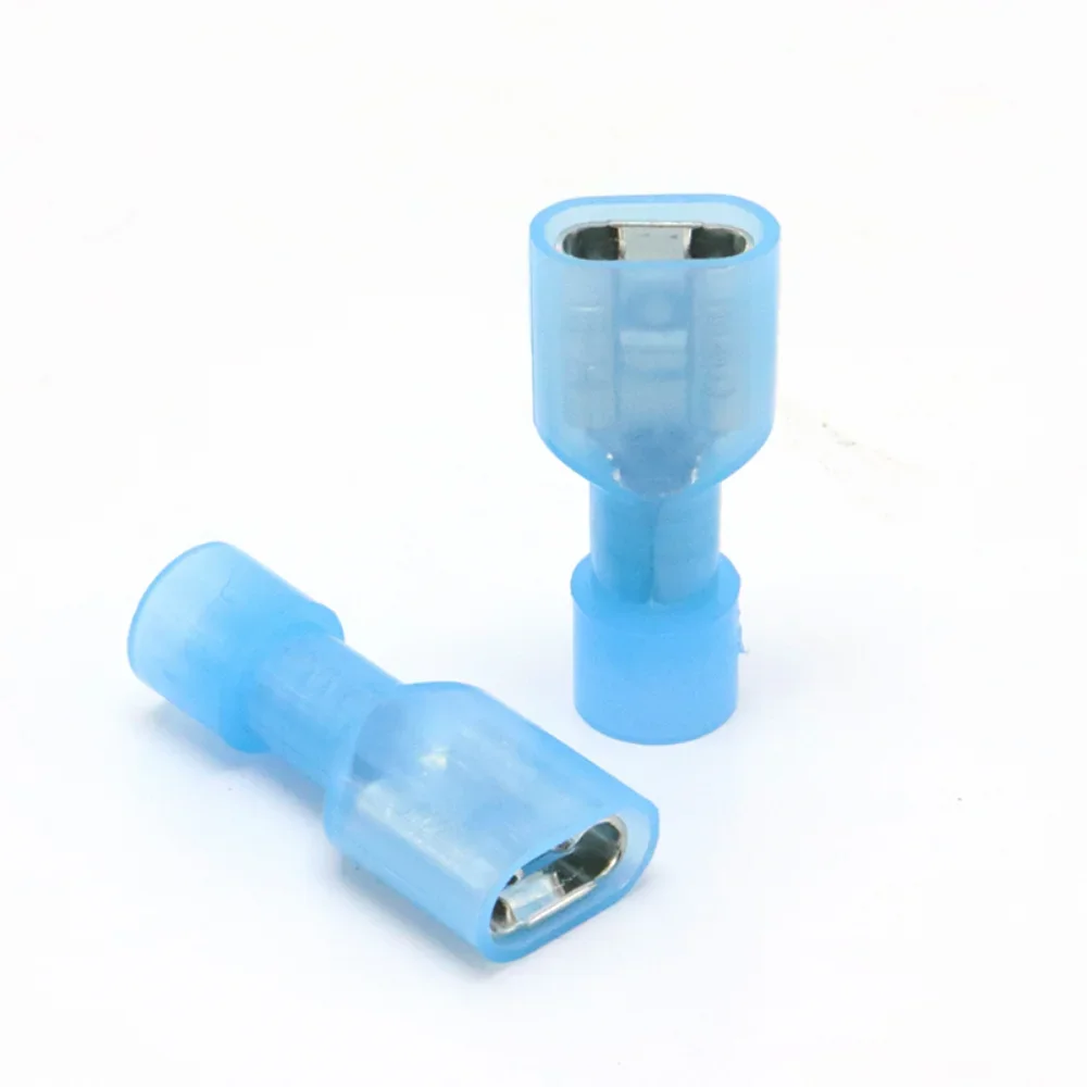 100/10pcs Nylon Female Cable Wire Connector FDFN2.5-250 FDFN2-250 Insulated Brass Spade Terminals Joint Eletrico 16-14AWG Blue